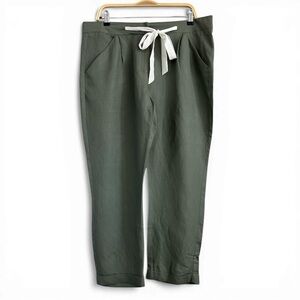 Black Tape Sage Green Linen Blend Capri Pants With Tie Waist